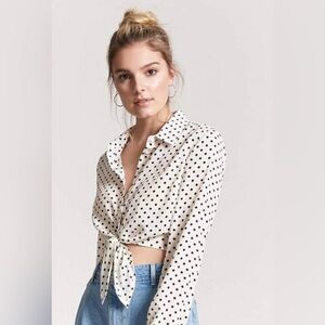 FOREVER 21 Polka Dot Tie-Front
Shirt NWT